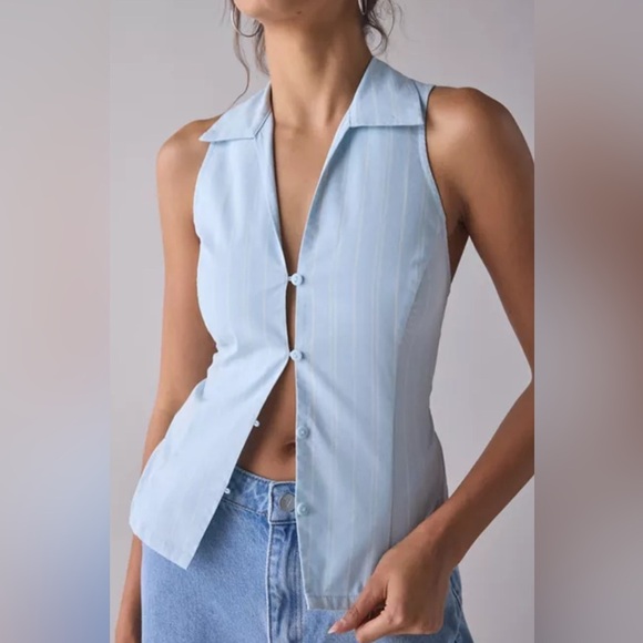 Urban Outfitters Tops - Urban Outfitters Light Blue Striped Sleeveless Button-Down Top